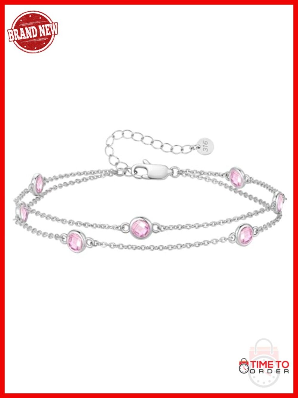 Double Layer Birthstone Bracelet Waterproof Cubic Zirconia Link Bracelet